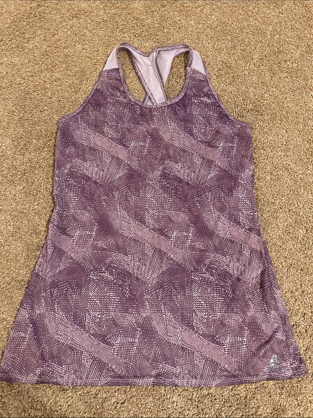 Women’s silky Reebok athletic tank top sz small purple pattern